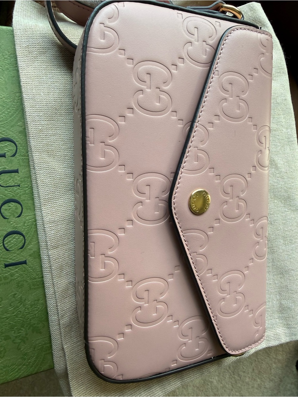 Gucci Pink Embossed GG Leather Crossbody Bag - Picture 3 of 5